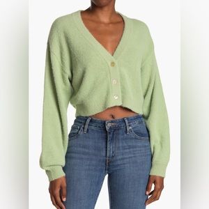 BCBG Generation Green Fuzzy Cropped Sweater Size M